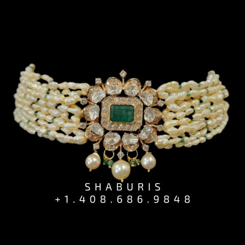 Polki Jewelry,Pure Silver jewelry Indian ,polki Choker,Kundan Necklace,Indian Bridal,Indian Wedding Jewelry-NIHIRA-SHABURIS