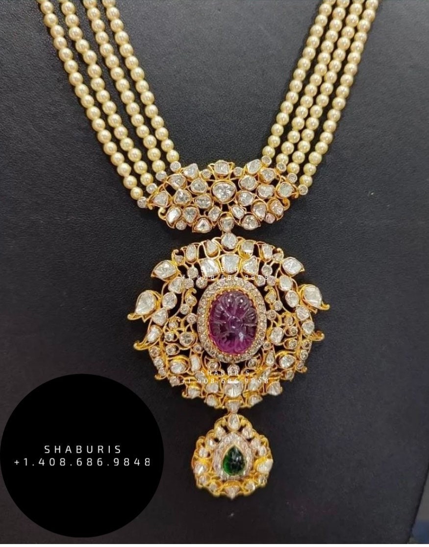 Polki pendant,uncut diamond jewelry,indian Jewelery,Polki necklace,Moissantie Pure silver jewelry gold jewelry designs - SHABURIS