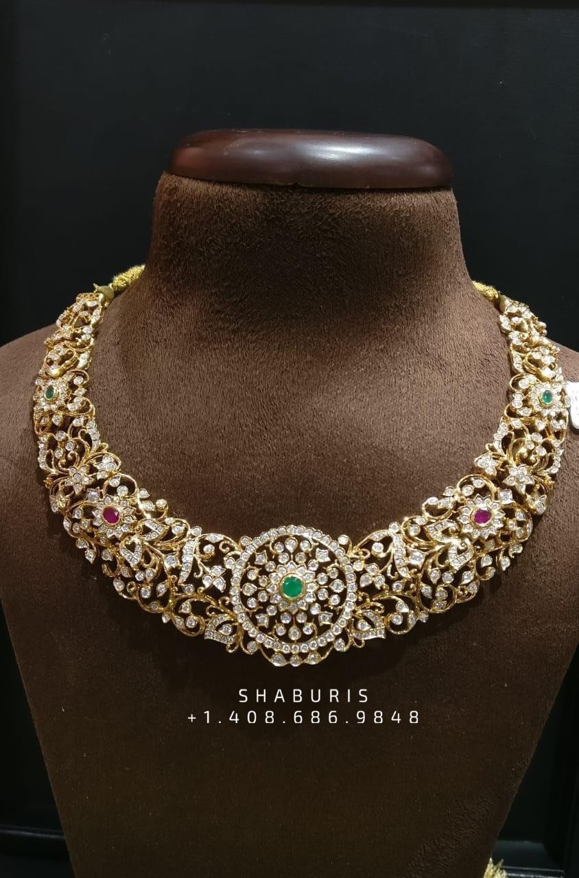 Closed setting diamond choker indian diamond necklace pure silver jewelry indian silver jewelry indian gold jewelry designs - SHABURIS