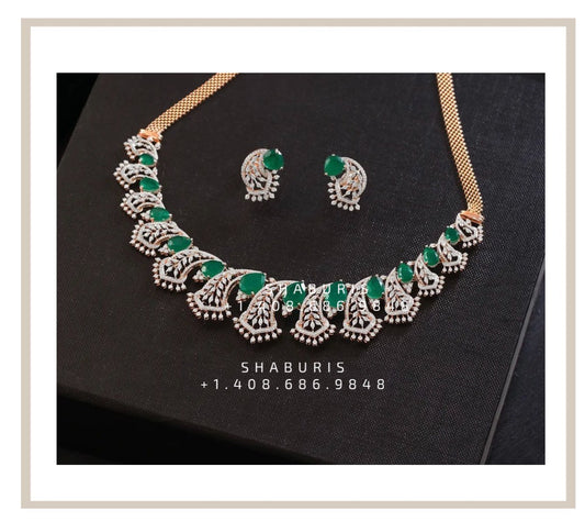 Diamond Choker Pure Silver jewelry Indian ,diamond Necklace,Indian Necklace,Indian Bridal,Indian Wedding Jewelry-NIHIRA-SHABURIS