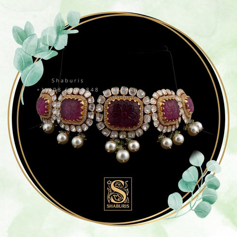Diamond Choker Pure Silver jewelry Indian ,diamond Necklace,Indian Necklace,Indian Bridal,Indian Wedding Jewelry-NIHIRA-SHABURI