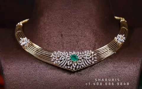 Diamond Choker Pure Silver jewelry Indian ,diamond Necklace,Indian Necklace,Indian Bridal,Indian Wedding Jewelry-SHABURIS