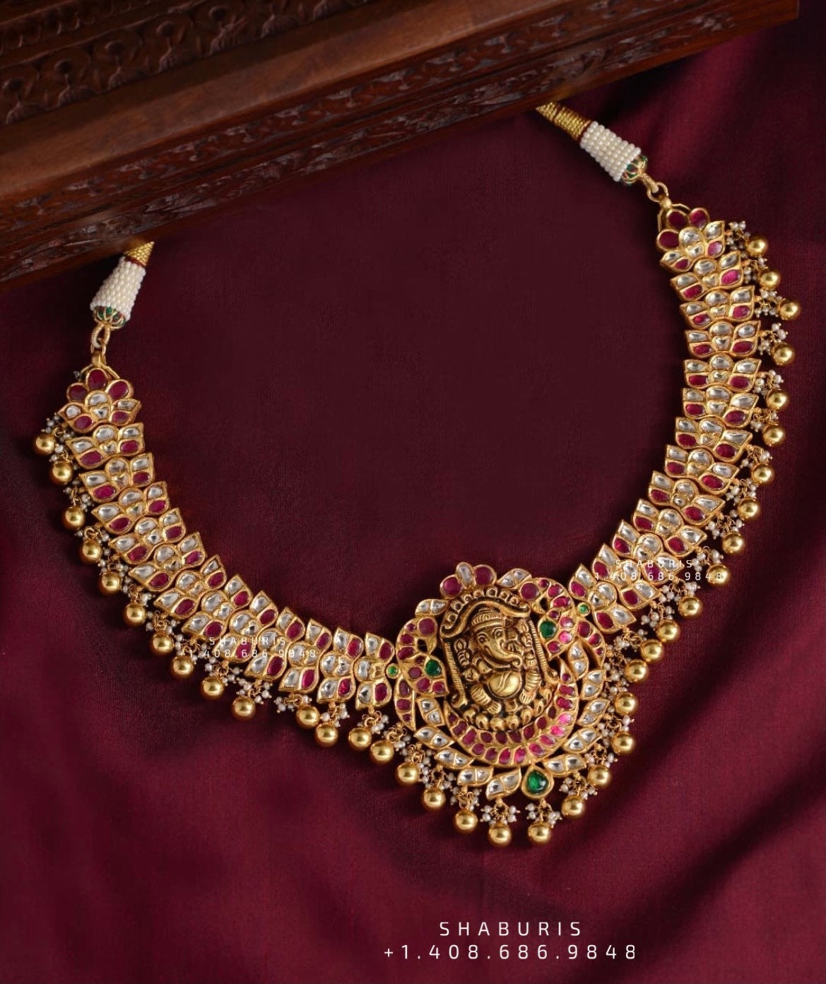 Diamond Choker Pure Silver jewelry Indian ,diamond Necklace,Coral Necklace,Polki Necklace,Indian Wedding Jewelry-SHABURIS