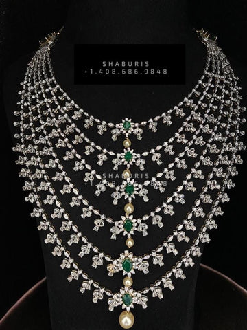 Diamond Choker Pure Silver jewelry Indian ,diamond Necklace,Indian Necklace,Indian Bridal,Indian Wedding Jewelry Coral Necklace-SHABURIS