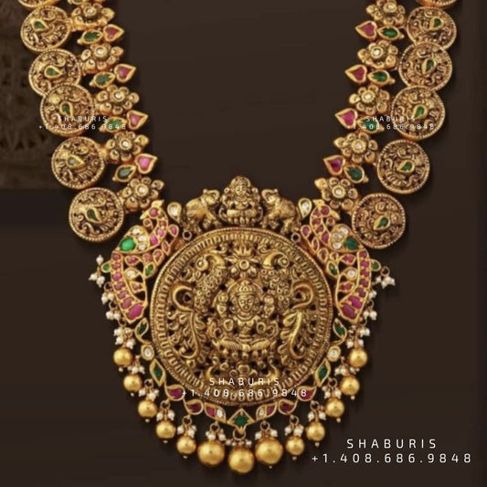 Kasu mala kasu haram nakshi necklace pure silver jewelry indian gold jewelry designs inspired kundan mango mala -SHABURIS