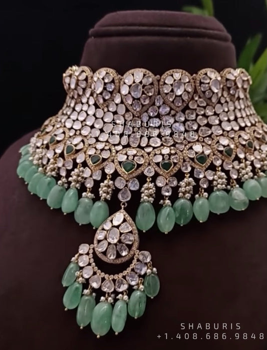 Diamond choker,Heavy choker,Sabyasachi Jewelry inspired,southindian Jewelery,indian Jewelery,gold dipped jewelry,Pure silver jewelry-NIHIRA