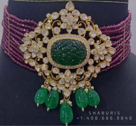 Polki Jewelry,Pure Silver Jewellery Indian ,Moissanite gems,Indian necklace,Swarovski necklace,beaded jewelry-SHABURIS
