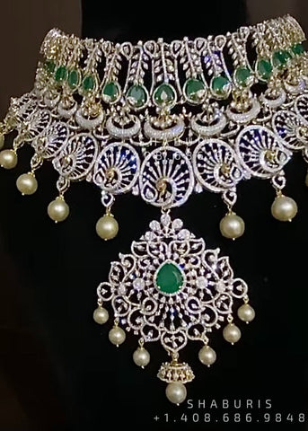 Antique Jewelry Temple Jewelry Bridal Jewelry,silver jewelry Indian ,tanzanite,lyte weight Indian Bridal Nakshi Jewelry - SHABURIS