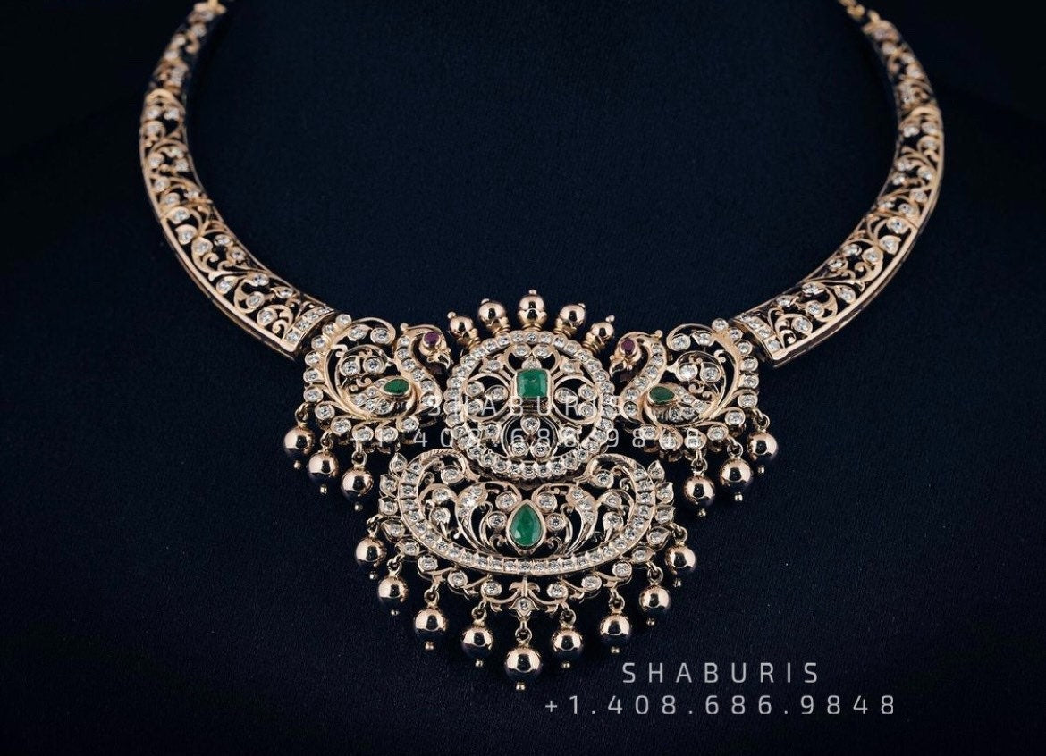 Antique Jewelry Temple Jewelry Bridal Jewelry,silver jewelry Indian ,tanzanite,lyte weight Indian Bridal Nakshi Jewelry - SHABURIS