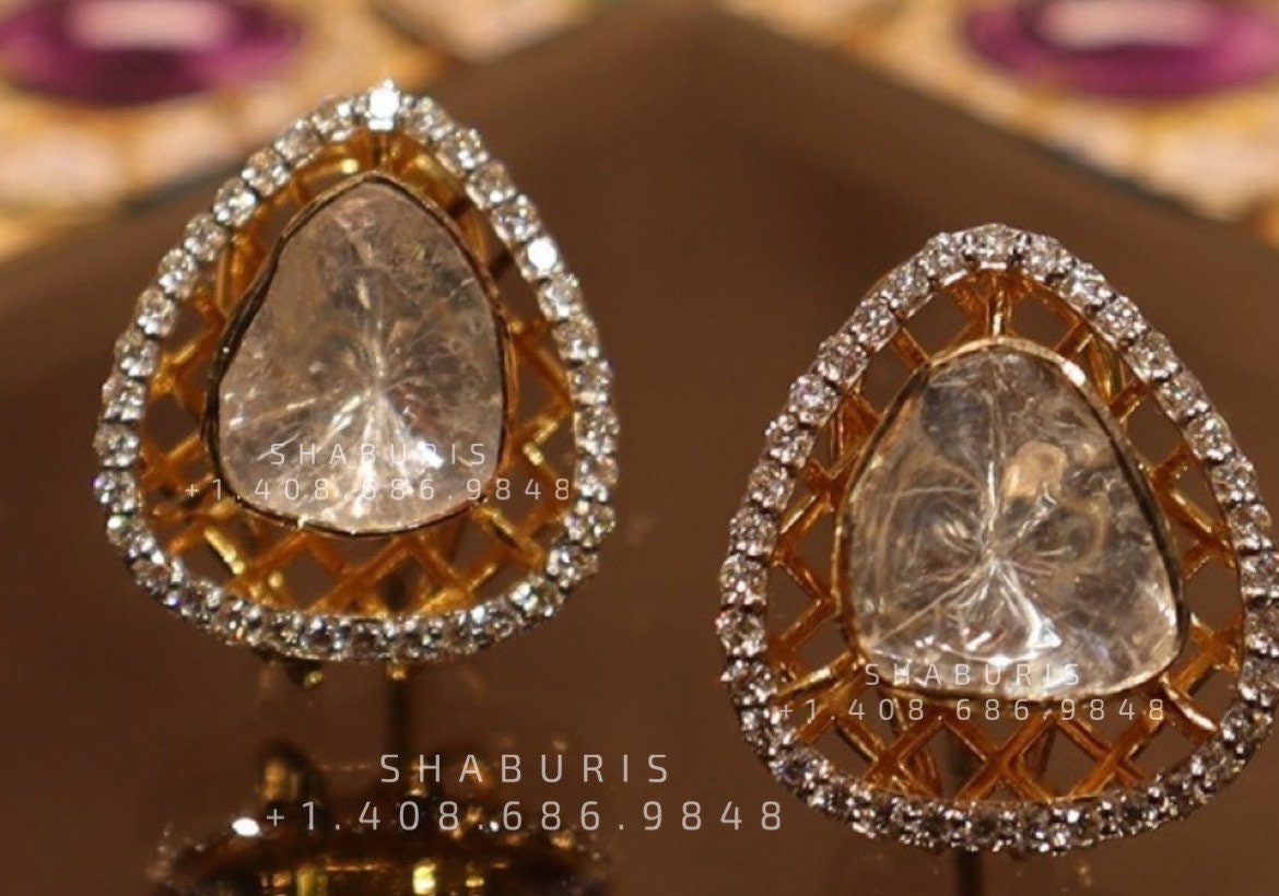 Ruby stud,polki stud,polki diamond jewelry in silver,big studs,indian jewelry,statement jewelry-SHABURIS