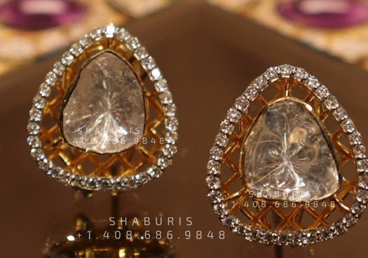 Ruby stud,polki stud,polki diamond jewelry in silver,big studs,indian jewelry,statement jewelry-SHABURIS