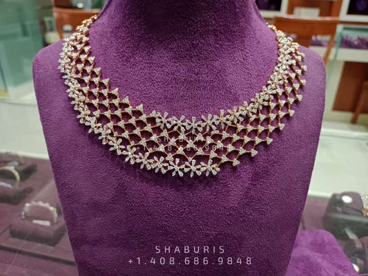 Diamond choker,Heavy choker,Sabyasachi Jewelry inspired,southindian Jewelery,indian Jewelery,gold dipped jewelry,Pure silver jewelry-NIHIRA
