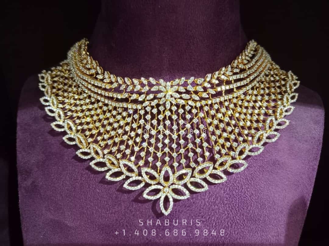 Diamond choker,Heavy choker,Sabyasachi Jewelry inspired,southindian Jewelery,indian Jewelery,gold dipped jewelry,Pure silver jewelry-NIHIRA