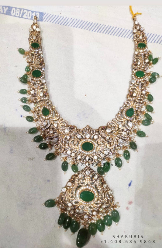 Diamond choker,Heavy choker,Sabyasachi Jewelry inspired,southindian Jewelery,indian Jewelery,gold dipped jewelry,Pure silver jewelry-NIHIRA