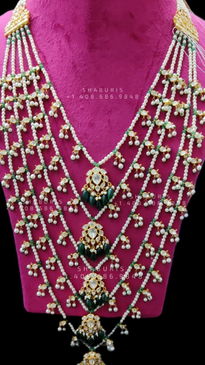 Panch lada pearl haram jades gem jewelry south indian hyderabadi jewelry pure silver sabyasachi jewelry inspired -SHABURIS
