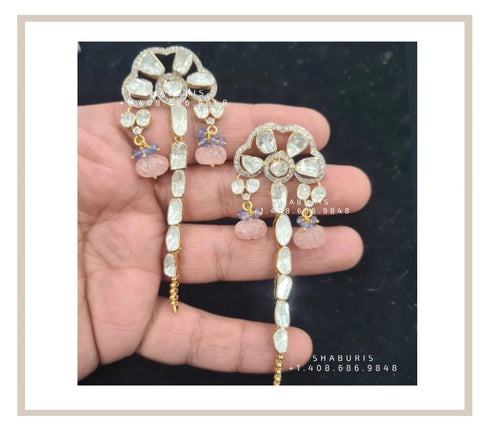 Diamond Jhumka  22k gold jewelry designs silver jewelry diamond jewelry indian diamond studs indian diamond jhumka polki jhumka - SHABURIS