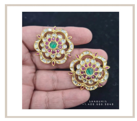 Diamond Jhumka  22k gold jewelry designs silver jewelry diamond jewelry indian diamond studs indian diamond jhumka polki jhumka - SHABURIS