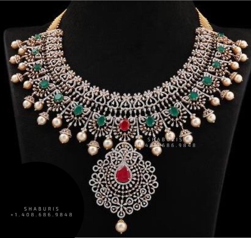 Polki Necklace Diamond Necklace Beaded Necklace Tanzanite Necklace Diamond Jewelry Moissanite Necklace Bridal Jewelry-SHABURIS