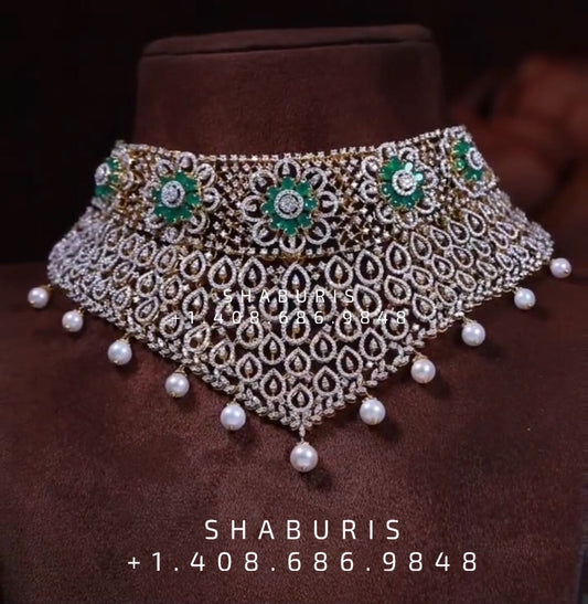 Diamond Choker Pure Silver jewelry Indian ,diamond Necklace,Indian Necklace,Indian Bridal,Indian Wedding Jewelry-NIHIRA-SHABURIS