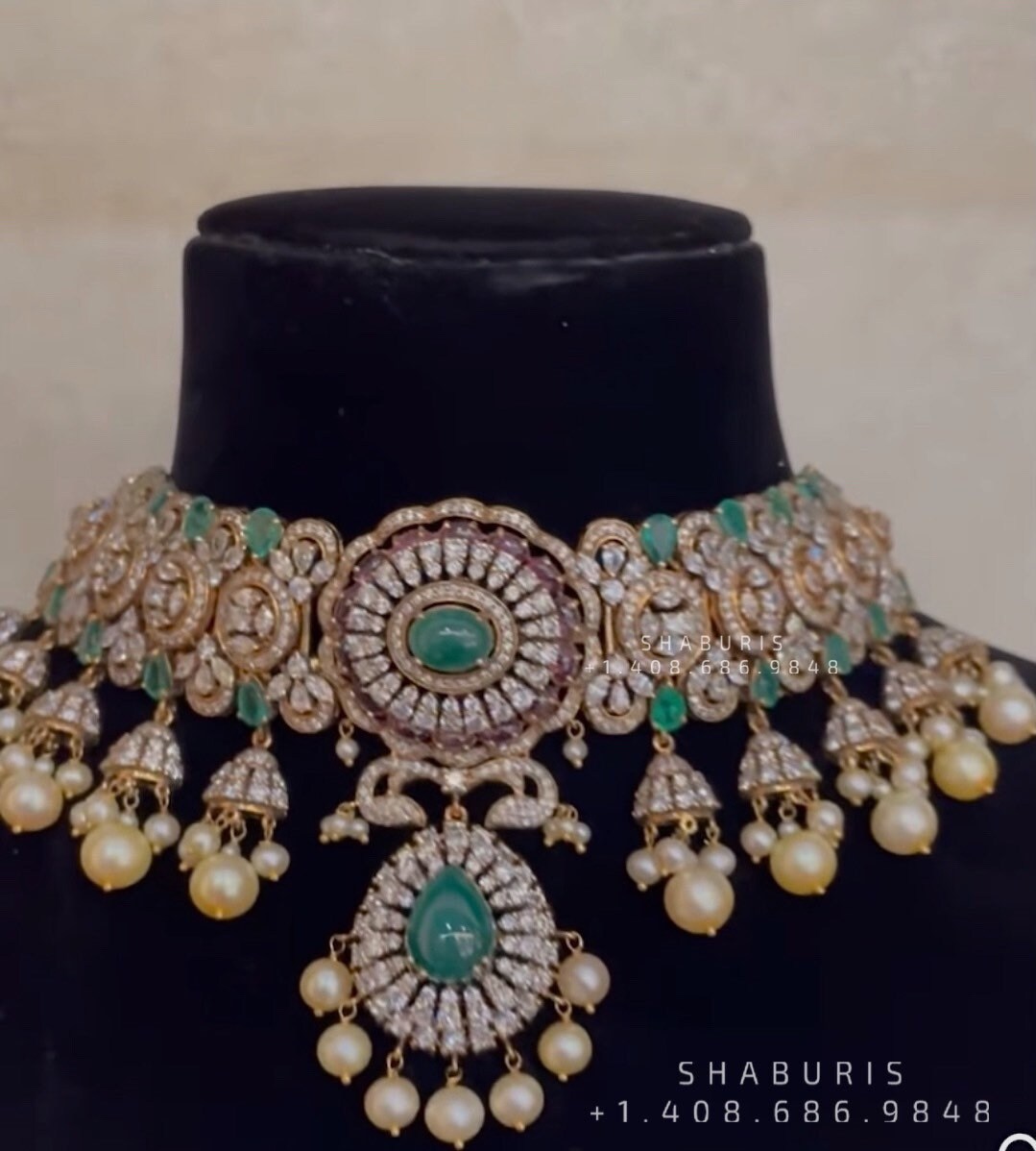 Victorian diamond choker diamond jewelery 22ct gold jewelry designs silver jewelry 925 silver jewelry polki diamond jewelry - SHABURIS