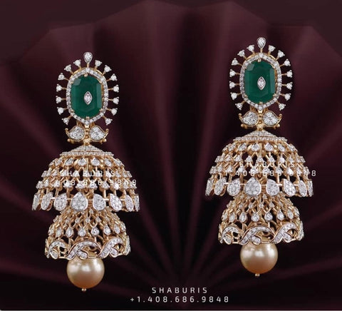 Diamond Jhumka,Pure Silver Jewelry Indian,Fashion Jewelry in Silver,Indian Earrings,Indian Jewelry,High End Jewelry-NIHIRA-SHABURIS