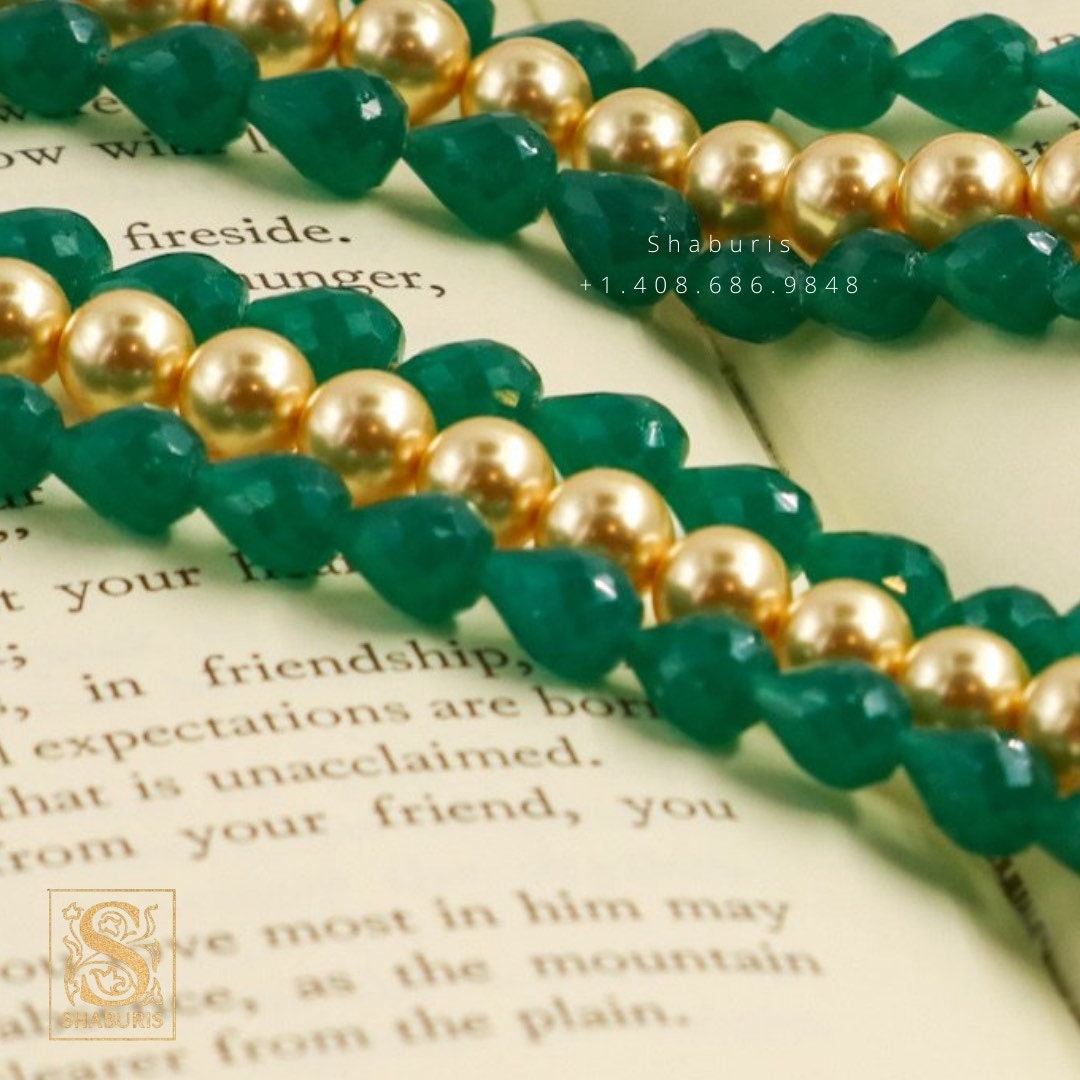Multi layered beads south sea pearls emerald beads gem stones birth stones bead necklace precious gem stones precious beads & gems - SHABURI