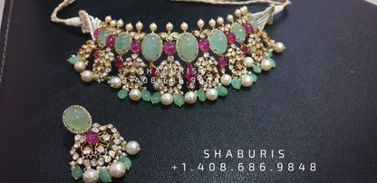 Diamond Choker Diamond Jhumka Diamond Earrings Antique Earrings Antique Jhumka Pure Silver jewelry Indian ,diamond Necklace-SHABURIS