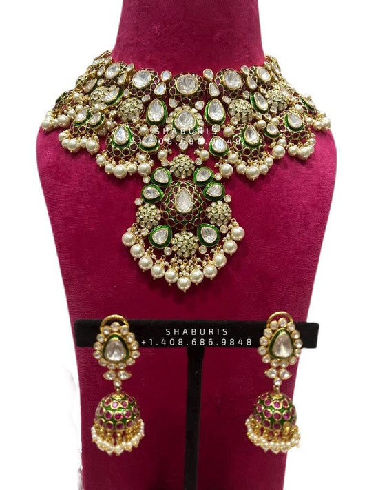 Nakshi Jewelry Polki Necklace Diamond Necklace Beaded Necklace Tanzanite Necklace Diamond Jewelry Moissanite Necklace Bridal-SHABURIS