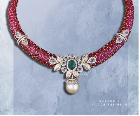 Nakshi Jewelry Polki Necklace Diamond Necklace Beaded Necklace Tanzanite Necklace Diamond Jewelry Moissanite Necklace Bridal-SHABURIS