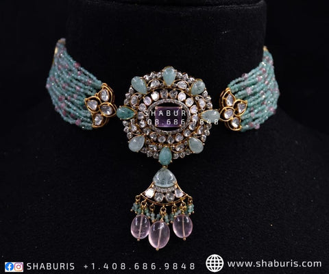 Nakshi Jewelry Polki Necklace Diamond Necklace Beaded Necklace Tanzanite Necklace Diamond Jewelry Moissanite Necklace Bridal-SHABURIS