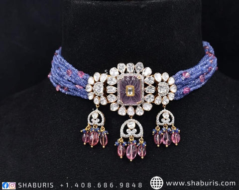 Nakshi Jewelry Polki Necklace Diamond Necklace Beaded Necklace Tanzanite Necklace Diamond Jewelry Moissanite Necklace Bridal-SHABURIS