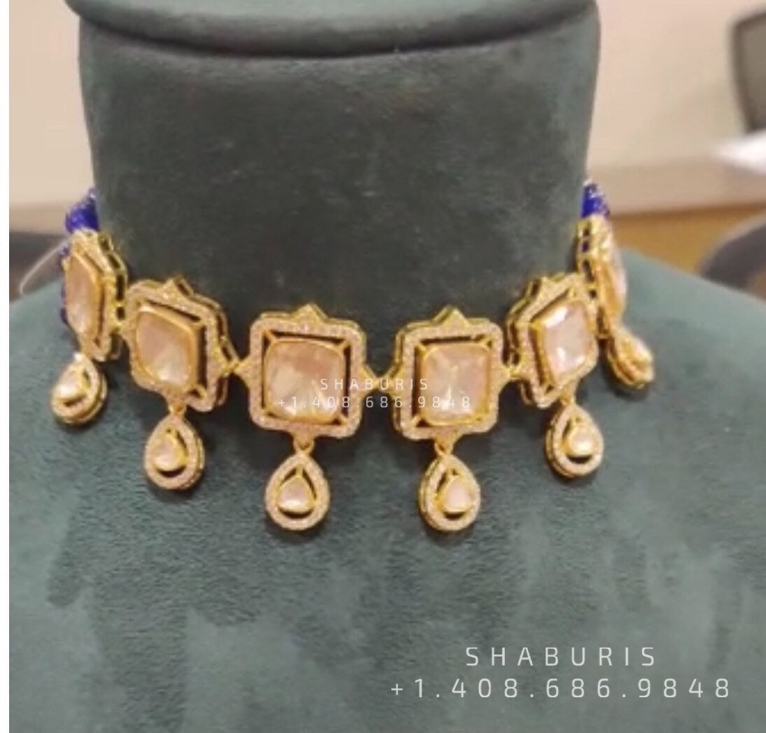 Polki Necklace Diamond Necklace Beaded Necklace Tanzanite Necklace Diamond Jewelry Moissanite Necklace Bridal Jewelry-SHABURIS