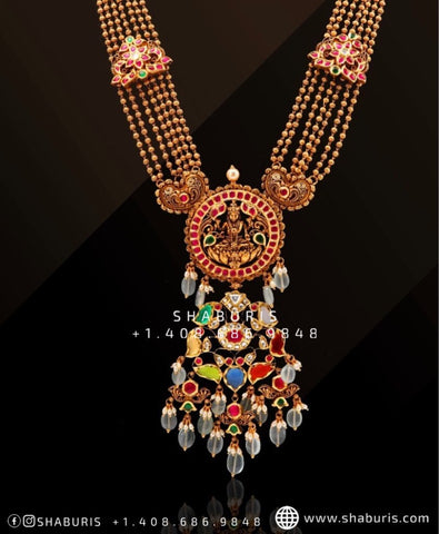 Nakshi Jewelry temple jewelry lakshmi necklace 22ct gold jewelry designs 925 silver jewelry ruby stones emerald stones polki stones-SHABURIS