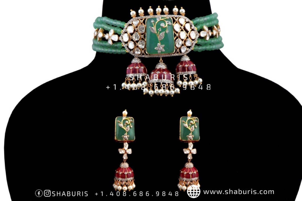 Nakshi Jewelry Polki Necklace Diamond Necklace Beaded Necklace Tanzanite Necklace Diamond Jewelry Moissanite Necklace Bridal-SHABURIS