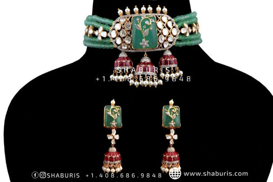 Nakshi Jewelry Polki Necklace Diamond Necklace Beaded Necklace Tanzanite Necklace Diamond Jewelry Moissanite Necklace Bridal-SHABURIS