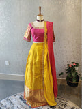 Half Saree Yellow lehenga,Bridal Lehenga,Pattu langa,Langavoni,Halfsaree,Kanjivaram Lehenga,Pattu Pavada,Silk Lehenga,teens Lehenga-NIHIRA