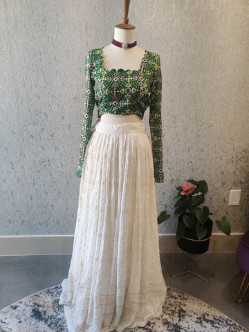 Chikankari lehenga crop top patola blouse patan patola blouse kids crop top indian designer lehenga white chikankari dress mehendi outfit