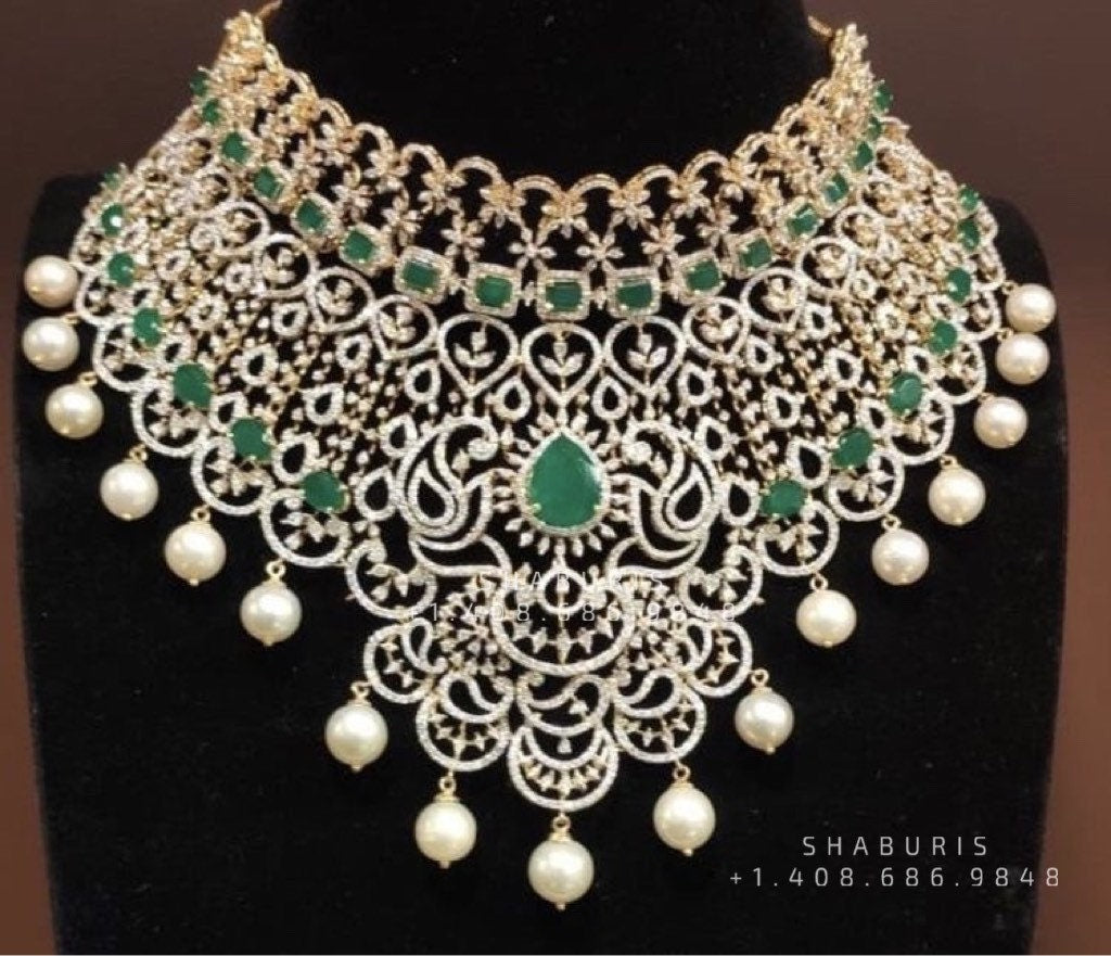 Polki Necklace Diamond Necklace Beaded Necklace Tanzanite Necklace Diamond Jewelry Moissanite Necklace Bridal Jewelry-SHABURIS