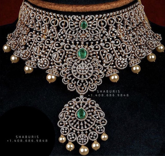 Polki Necklace Diamond Necklace Beaded Necklace Tanzanite Necklace Diamond Jewelry Moissanite Necklace Bridal Jewelry-SHABURIS