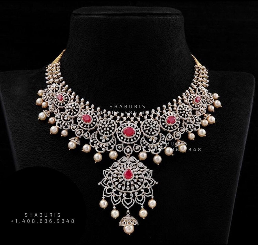 Polki Necklace Diamond Necklace Beaded Necklace Tanzanite Necklace Diamond Jewelry Moissanite Necklace Bridal Jewelry-SHABURIS