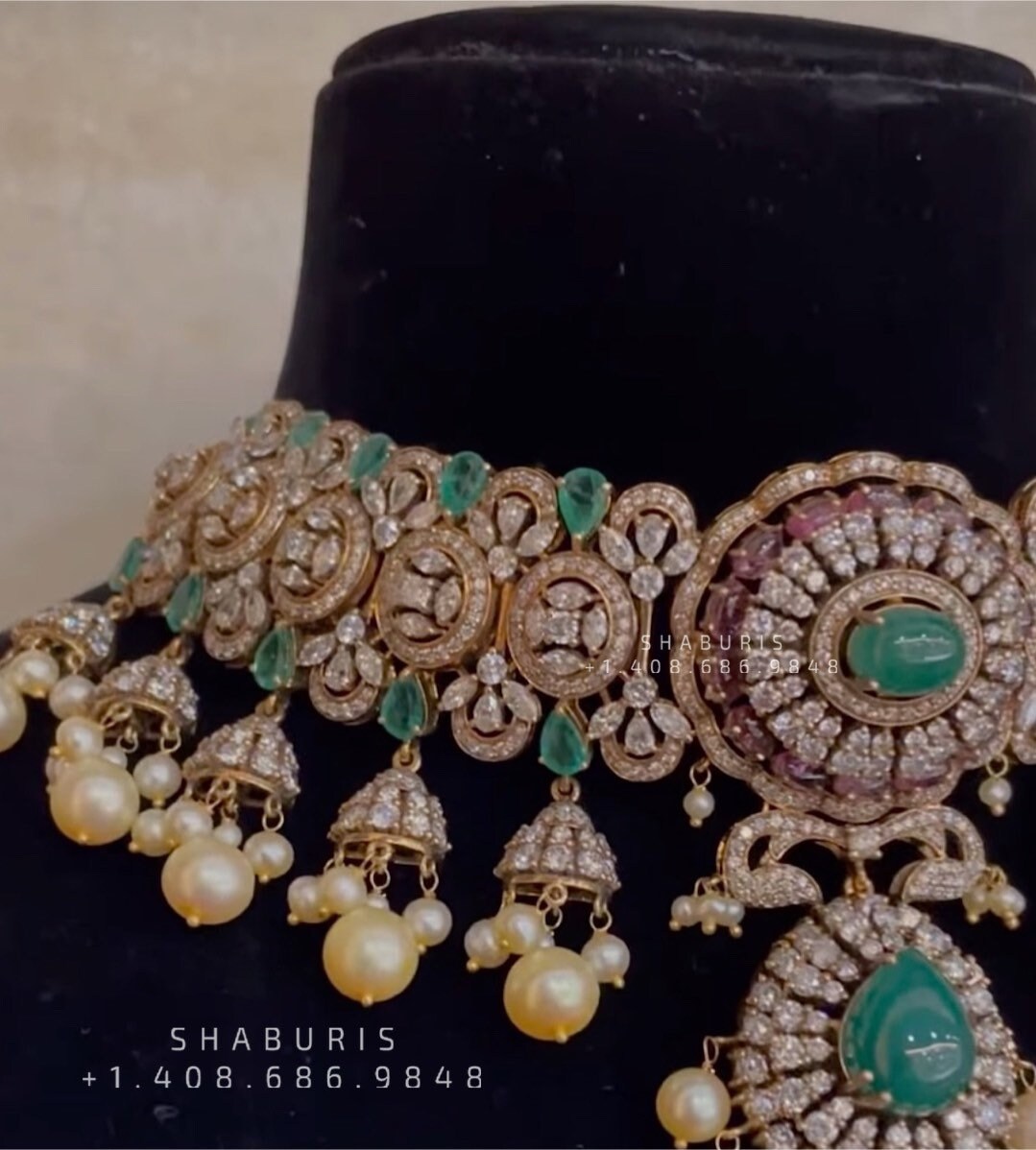Victorian diamond choker diamond jewelery 22ct gold jewelry designs silver jewelry 925 silver jewelry polki diamond jewelry - SHABURIS