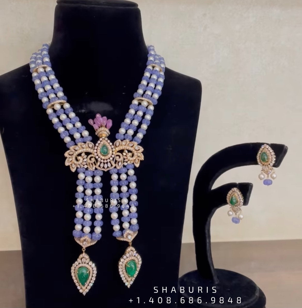 Polki Necklace Diamond Necklace Beaded Necklace Tanzanite Necklace Diamond Jewelry Moissanite Necklace Bridal Jewelry-SHABURIS