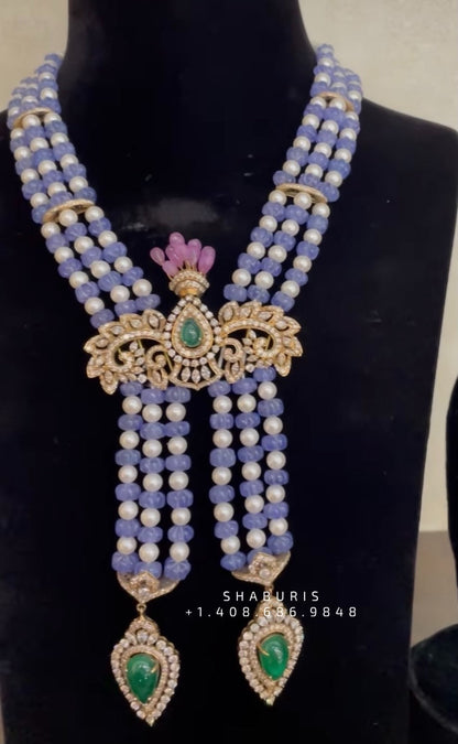 Polki Necklace Diamond Necklace Beaded Necklace Tanzanite Necklace Diamond Jewelry Moissanite Necklace Bridal Jewelry-SHABURIS