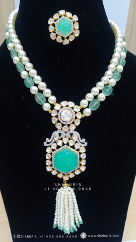Tassel Necklace Polki Necklace Diamond Necklace Beaded Necklace emerald Necklace Diamond Jewelry Moissanite Necklace Bridal-SHABURIS