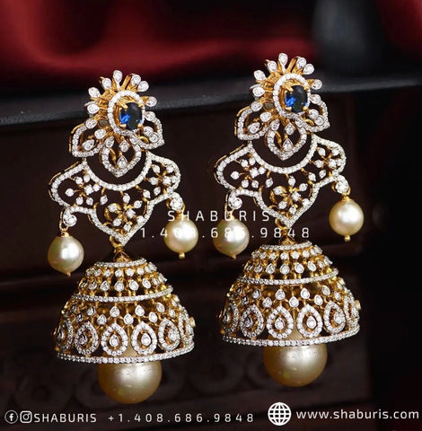 Diamond Jhumka diamond earrings indian diamond jewelry designs silver jewelry 925 silver jewelry diamond necklace designs -SHABURIS