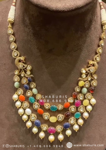Nakshi Jewelry Polki Necklace Diamond Necklace Beaded Necklace Tanzanite Necklace Diamond Jewelry Moissanite Necklace Bridal-SHABURIS