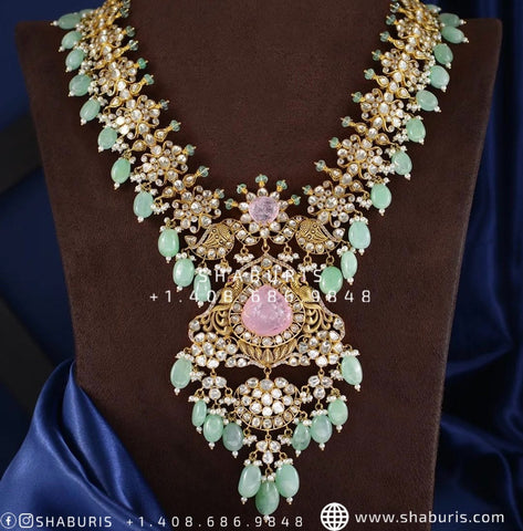Mango Mala Bridal necklace Bridal haram silver jewelry indian wedding jewelry indian bridal jewelry russian emeralds polkis -SHABURIS