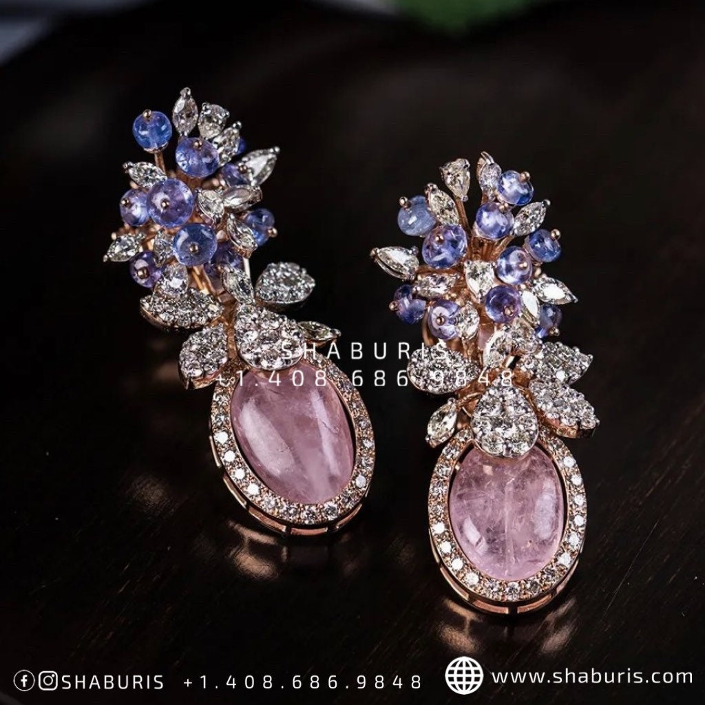 Diamond Jhumka emerald bead polki stones ruby morganite earrings cocktail earrings diamond jewelry silver jewelry indian jewelry - SHABURIS