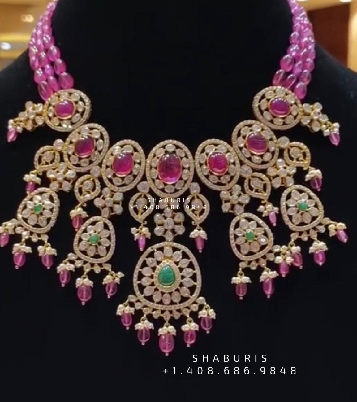 Polki Necklace Diamond Necklace Beaded Necklace Tanzanite Necklace Diamond Jewelry Moissanite Necklace Bridal Jewelry-SHABURIS