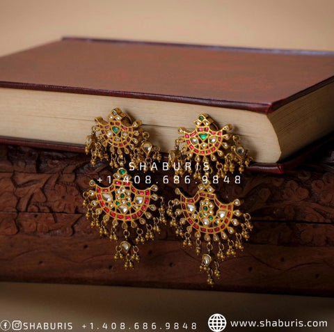 Antique Jhumka kundan earrings polki earrings ruby earrings bridal earrings diamond jhumka diamond earrings ethnic jewelry weddding jewelry